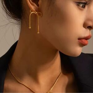 Stainless Steel Bow Tassel Earrings